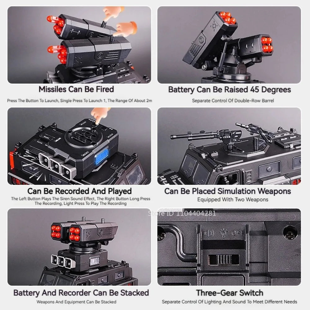 1:50 Alloy Armored Car Diecast Model Toy Sound Light Pull Back Doors Opened Miniature Missile Vehicle for  Boy Collection Fun