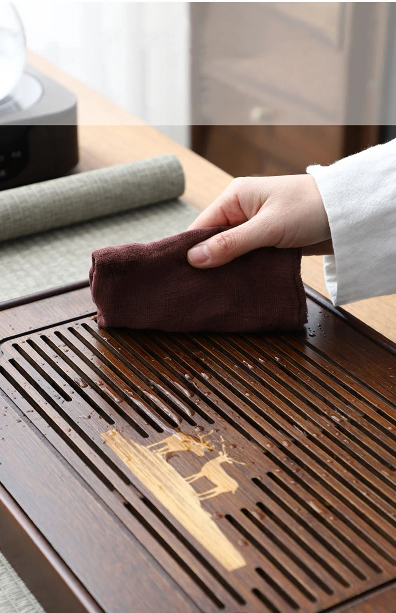 Chinese Natural Bamboo Tea Tray Water Storage Kung Fu Tea Set Household Rectangular Tea Board Chinese Tea Storage Tray