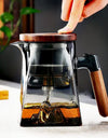One Click Tea Separation Filtration Bottom Mountain View Glass Teapot With Wood Handle 700ml Kungfu Tea Water Separation Tea Pot