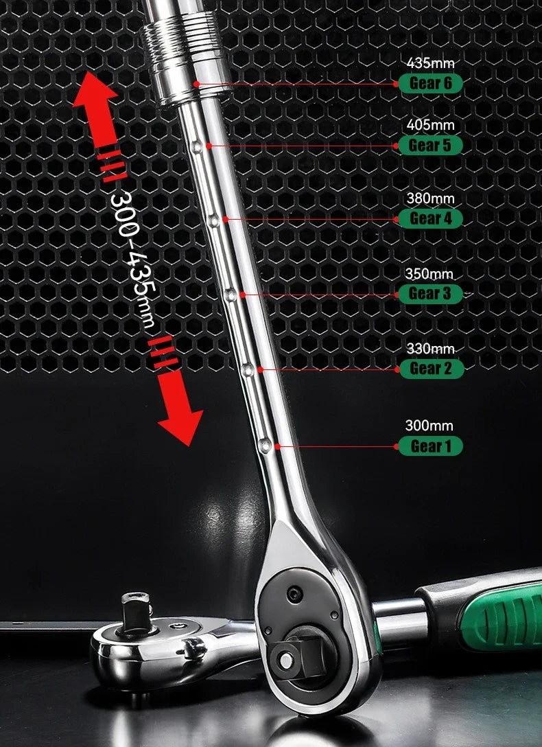 Telescopic Socket Ratchet Wrench for Automotive Repair Adjustable Head Ratchet Set 72 Tooth Quick Release Wrench Manual Tool