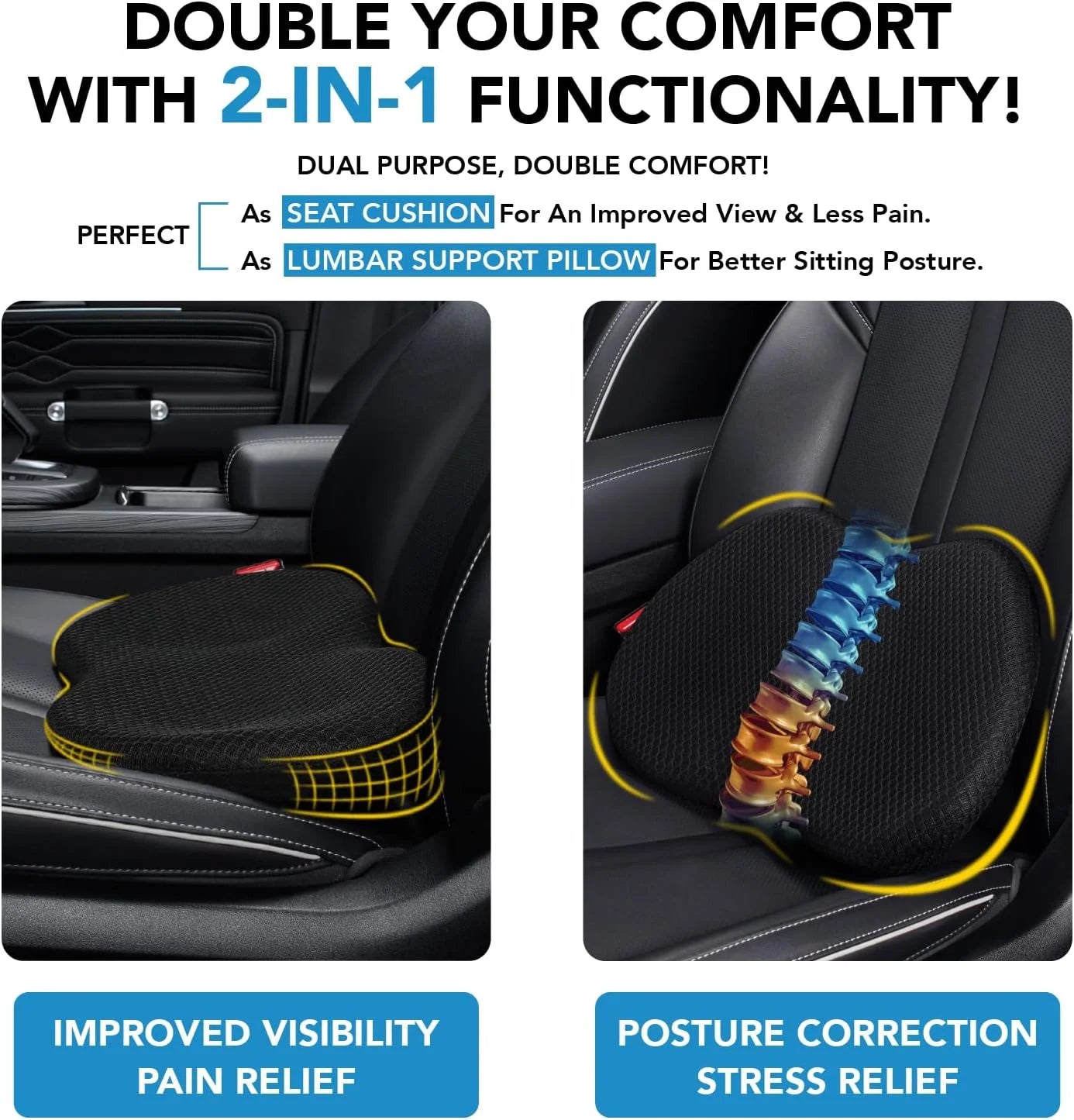 Multifunctional Car Seat Cushion Universal Memory Lumbar Pillow Support Driver Breathable Relief Comfort Chair Car Seat Pad