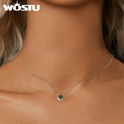 Moissanite Pendant Necklace Square Cut Natural Green Color 0.6CT 925 Steling Silver Engagement Necklaces