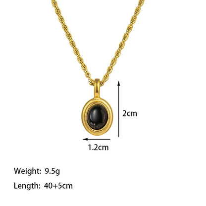 Titanium Steel Black White Agate Pendant Necklace For Women Girls Oval Crystal Necklace 45 cm