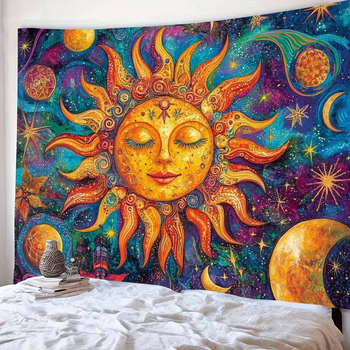 Cosmic Sunlight Glow-in-the-Dark Tapestry Nebula Bedroom Headboard Backdrop Healing Living Room Spiritual Space Decor