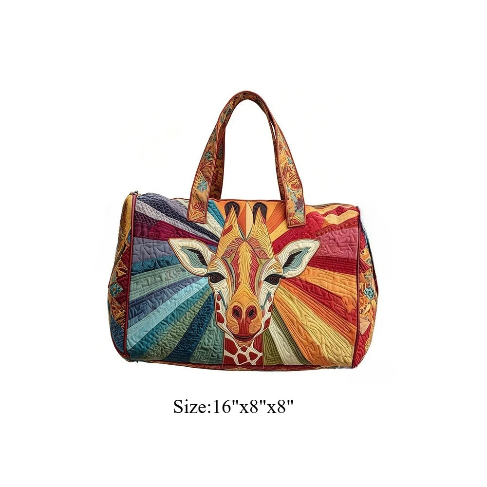 Travel Duffel Bag Quilted Weekender Bag 3D Giraffe Print Luggage African Animal Pattern Carry On Bag for Vacation Beach Camping