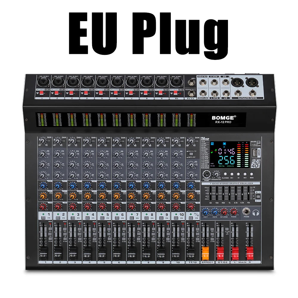 Professional 12 Channel Audio Mixer Console with USB Bluetooth and 256 DSP Effects