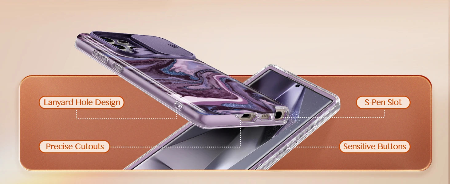 Marble Pattern Design for Samsung Galaxy S24 Ultra Case Built-in Screen Protector Shockproof Slim Fashion Women's Phone Case