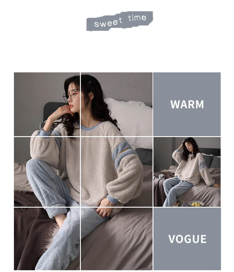 Women’s Winter Flannel Pajama Set – Warm, Thick Coral Fleece 2-Piece Loungewear