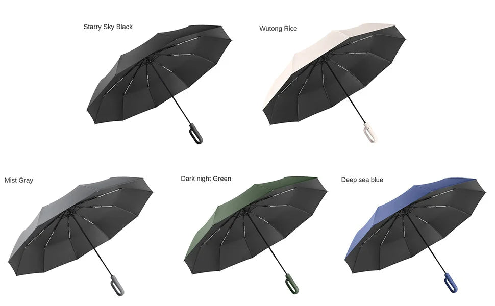 20 Bones Windproof Strong 105CM Reinforced Automatic Folding Umbrella Large Carabiner Handle Wind Resistant Water Resistant UV Protection