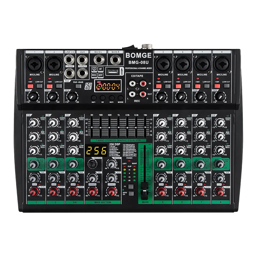 Compact Audio Mixer with 256 DSP Effects and 7 Band Master EQ