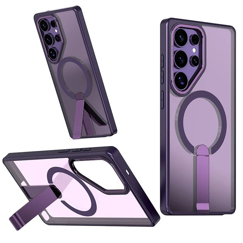 For Magsafe Metal Bracket Bumper Phone Case For Samsung S25 Ultra S23 S24 Ultra Plus FE Soft TPU Border Hard PC Back Cover