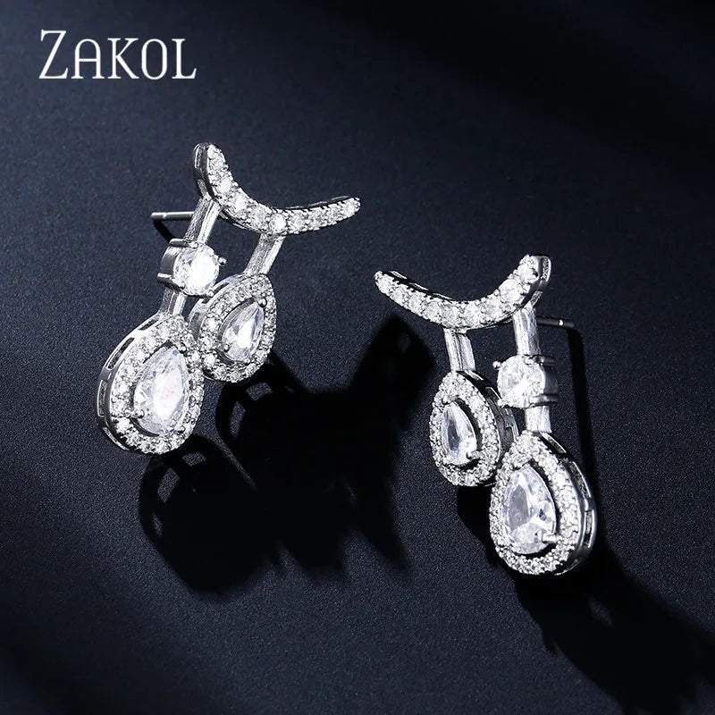 Cubic Zirconia Double Drop Dangle Earrings