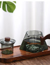 450ml Square Bottom Mountain Glass Teapot With Infuser Side Wooden Handle Tea Pot Puer Oolong Tea Maker Kungfu Tea Set