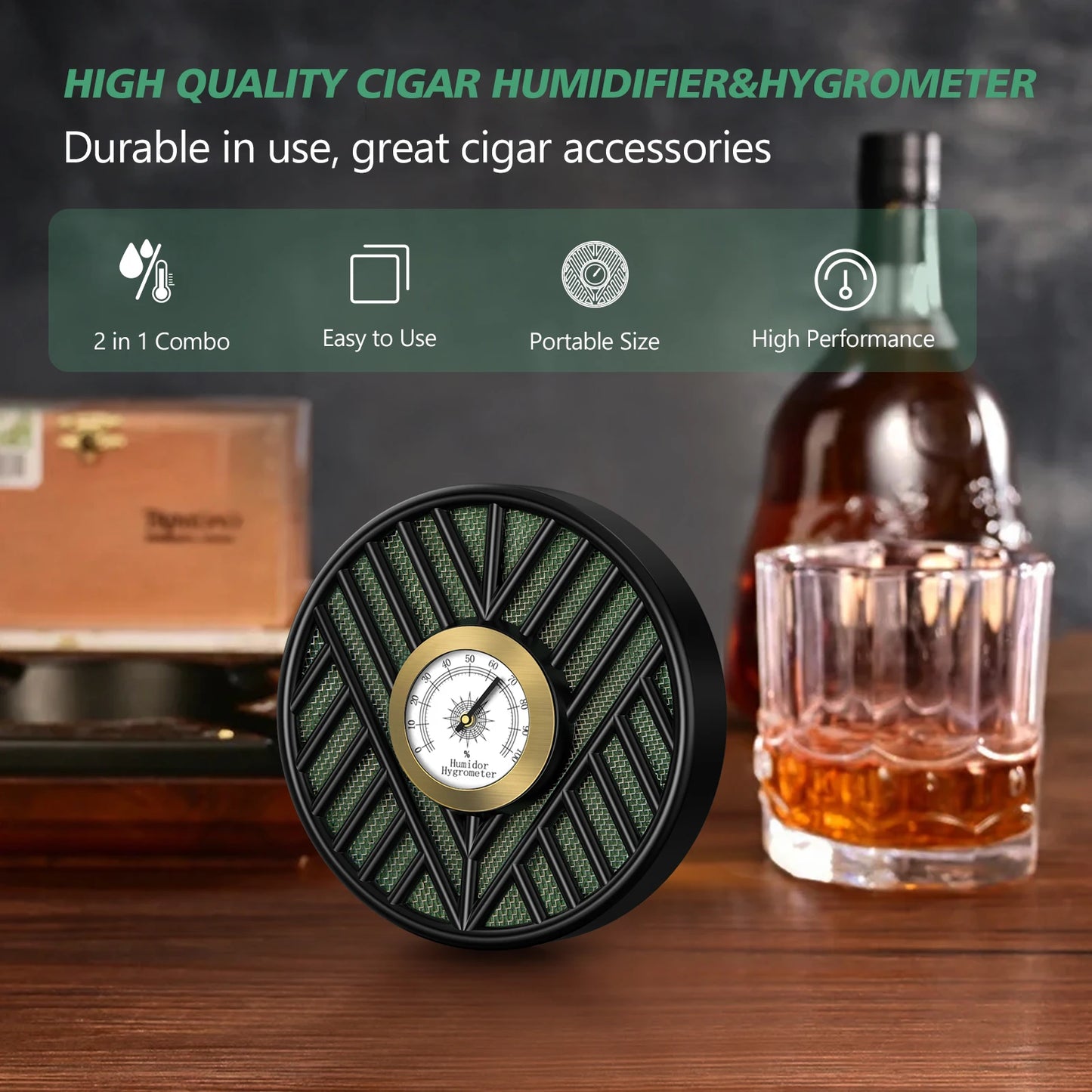 Cigar Humidifier Cigar Humidors Humidifier Round Cigar Humidier Cigar Hygrometer Combo for Cigar Box Keep Cigars Fresh