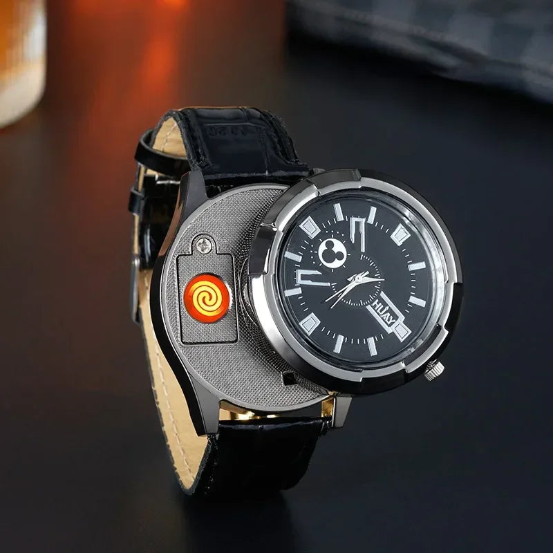 Rechargeable Metal Creative Watch Lighter Cool Trend Tungsten Filament Cigarette Lighter Men's Gift Cigarette Accessories