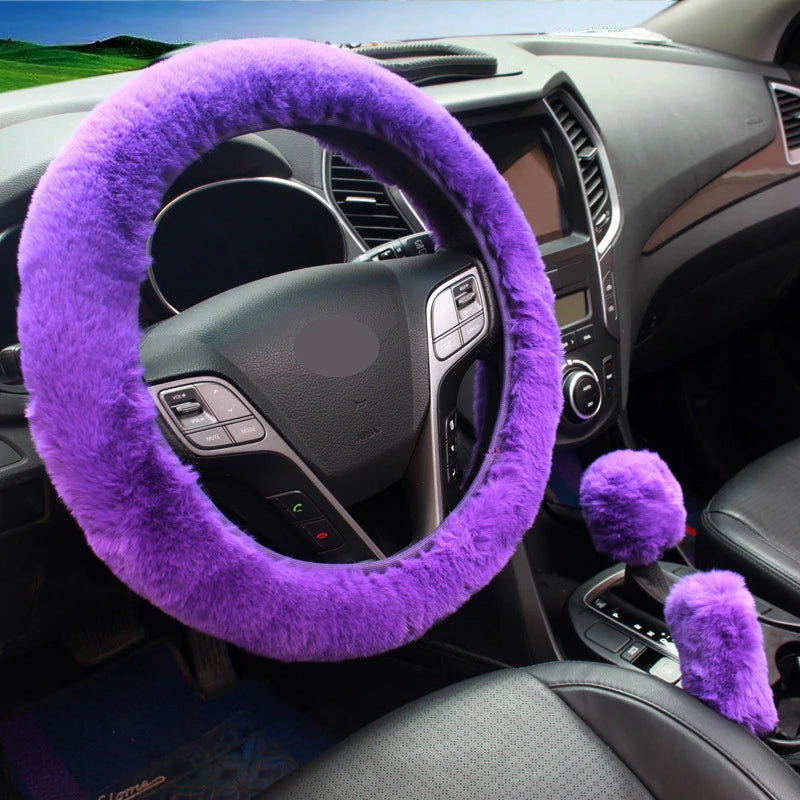 3 Piece Winter Plush Car Steering Wheel Handbrake Gear Shift Cover Set