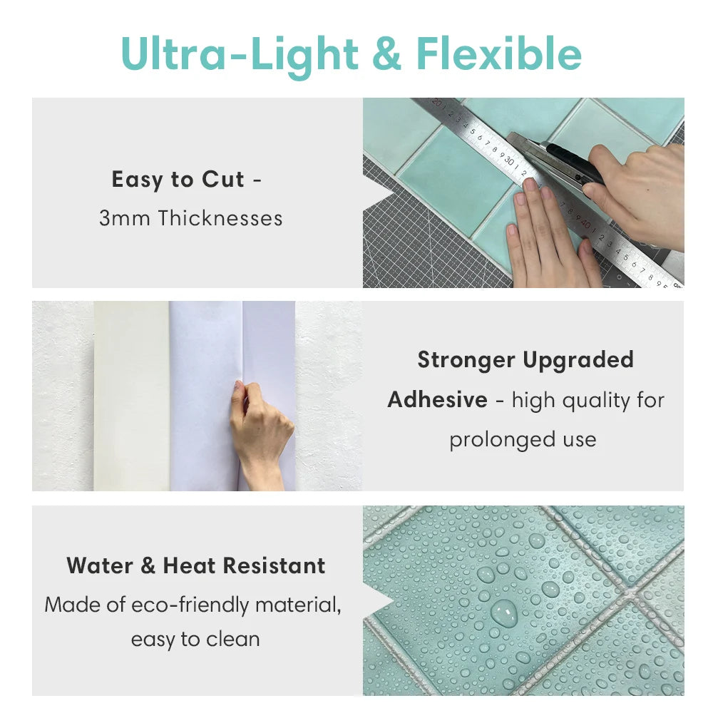 3D Tile Stickers, Self-adhesive Green Tile Backsplash for Kitchen Bathroom, Waterproof, Matt, 30 x 30cm, Interior Wall Decor