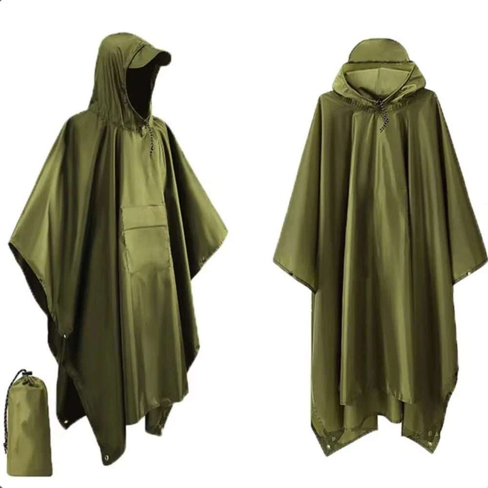 Three in One Waterproof Rain Poncho with Hood and Sleeves for Hiking