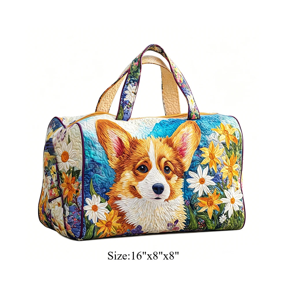 Corgi Dog Quilted Duffel Bag Women Weekender Bag 3D Animal Print Travel Tote Bag Summer Vacation Gym Overnight Luggage Pet Lover