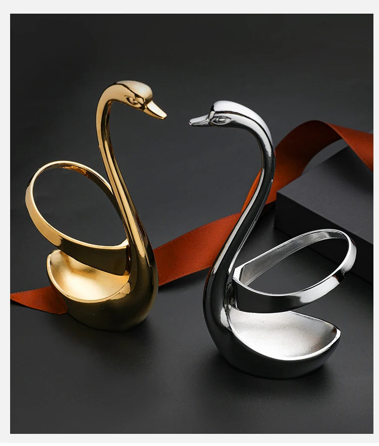 European Swan Tableware Holder Stainless Steel Spoon and Fork Base Elegant Utensil Stand Home Decor and Kitchen Organization