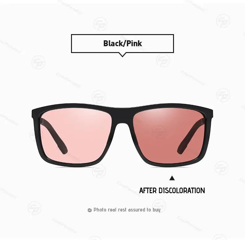 Square Retro Photochromic Polarized UV400 Purple Lens Sunglasses for Men Women