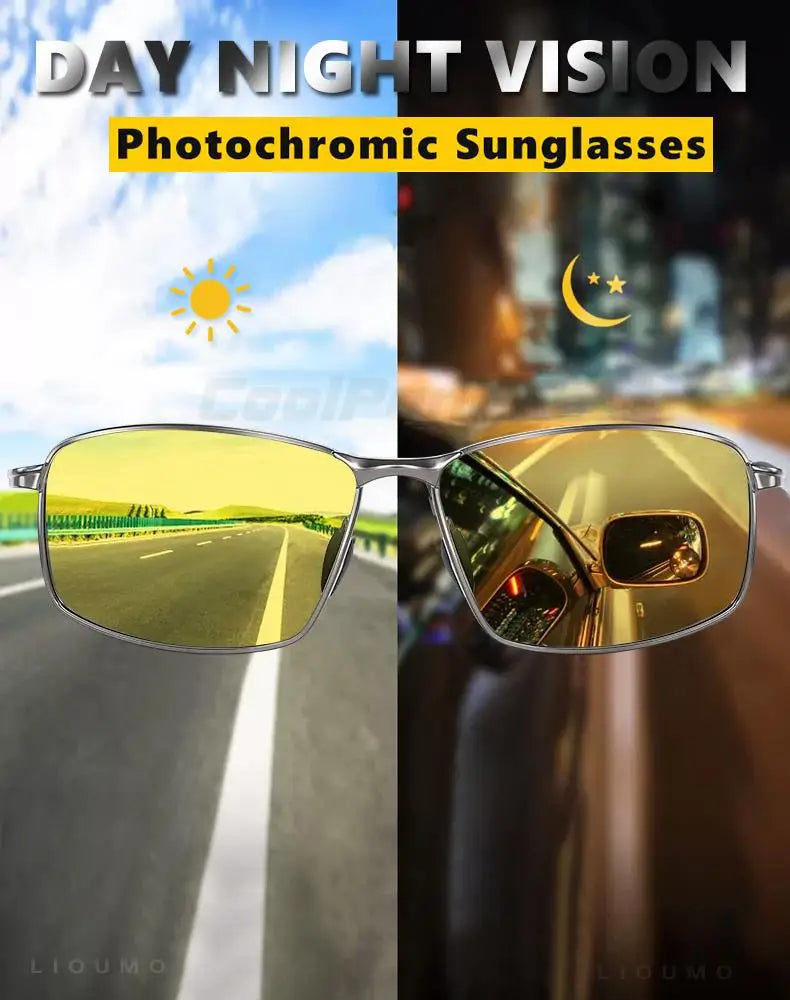 Aluminum Square Polarized Photochromic UV400 Day Night Driving Sunglasses for Men Women