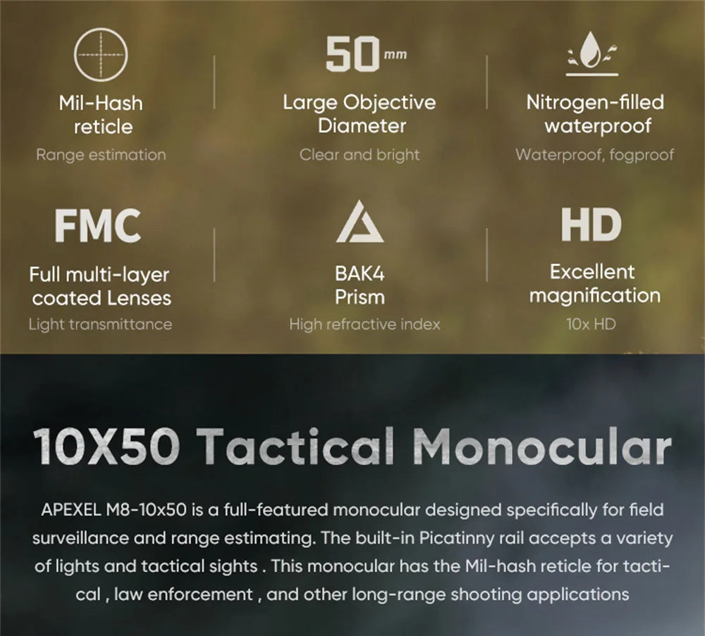 10X50 Monocular Telescope HD Professional With Anti Shake Wristband BAK4 Prism Scope Waterproof for BirdWatching Hiking