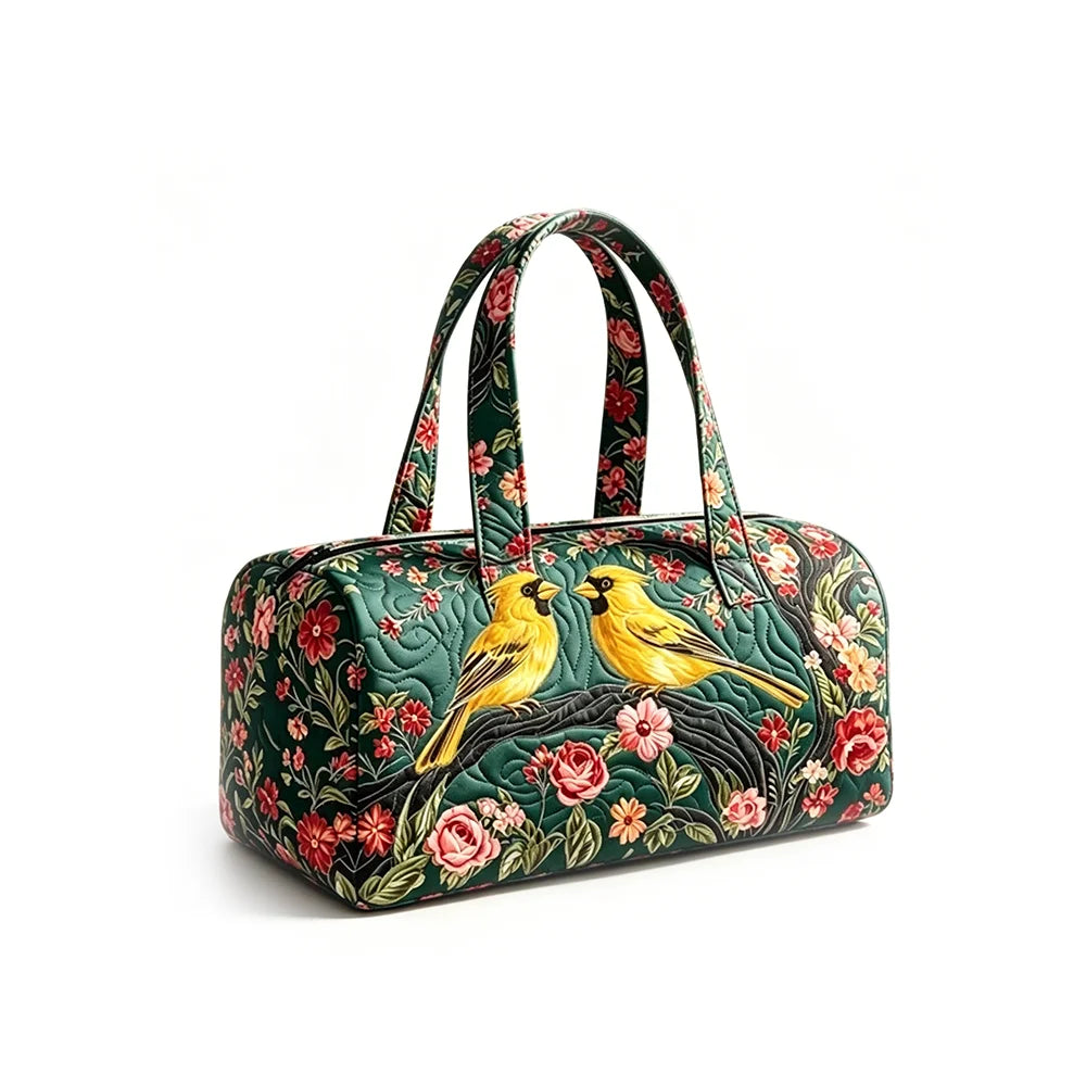 Vintage Bird Duffel Bag Goldfinch Floral Print Overnight Classic Art Style Travel Weekender Lightweight Gym Carry On Luggage