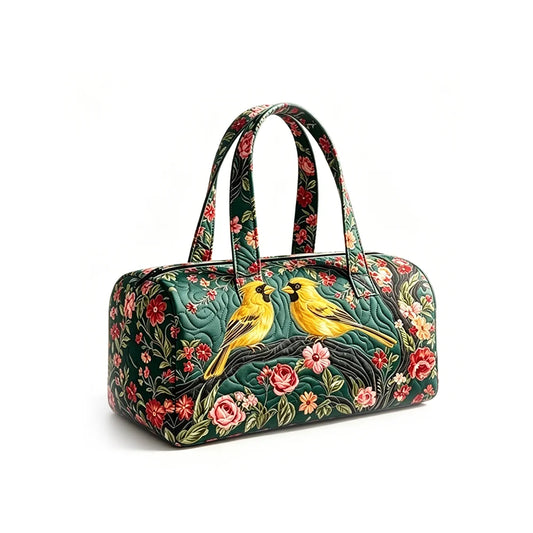 Vintage Goldfinch Floral Quilted Duffel Bag Classic Art Travel Weekender Bag