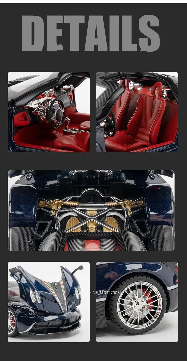 1:18 918 Spyder Martini Pagani Huayra Diecast Alloy Model Toys Car Doors Opened with Sound Light Miniature Vehice Adult Boy Gift