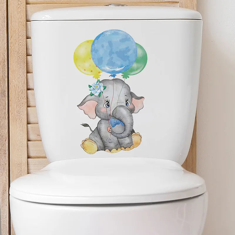 3D Cute Cartoon Funny Animal Bathroom Toilet Stickers Decals Mural WC Accessories Home Bathroom Stickers Decor