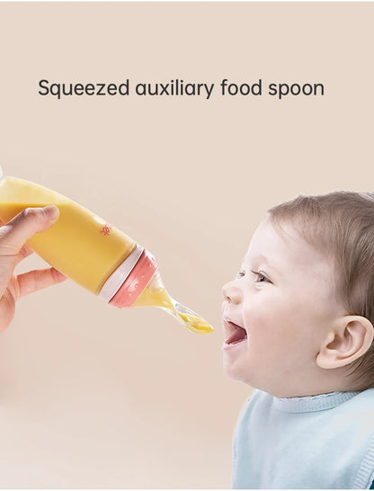 BPA Free Toddlers Training Feeding Silicone Soft Tip Shape Baby Spoon Bottle Feeder