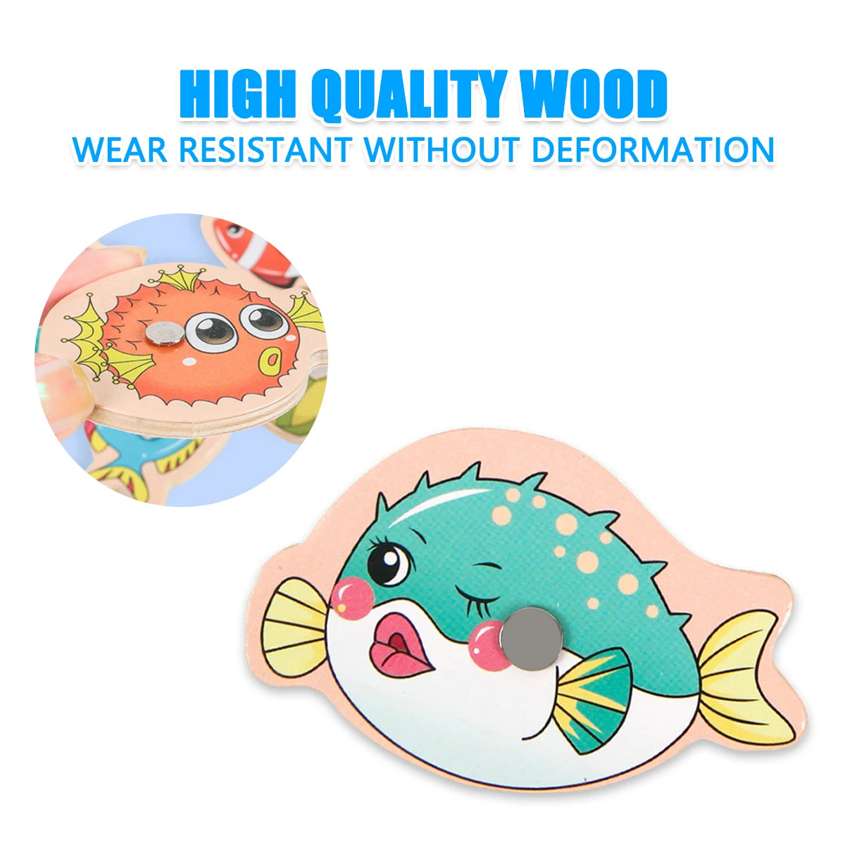 Kids Fishing Toys Montessori Wooden Magnetic Fishing Game Set Cartoon Fishing Rod Educational Toys for Kids Christmas Gift