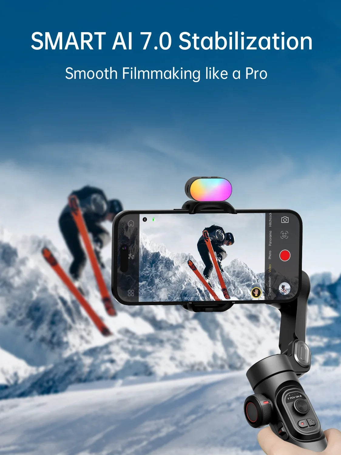 Gimbal Stabilizer for Smartphone iPhone Video Recording  Fill Light 3-Axis Foldable Android Gimble