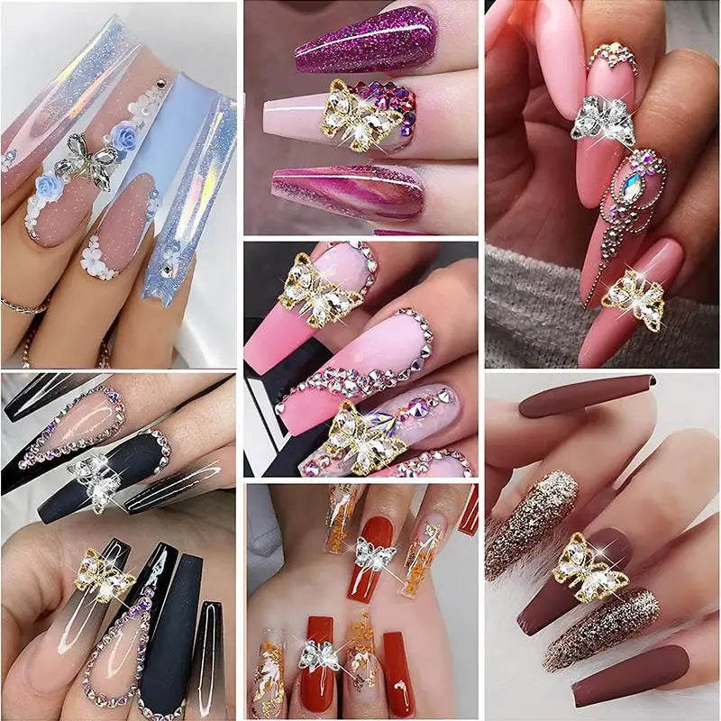 3PCS Rhinestones Glue Gel Set Mirror Nail Powder With Nail Liner Brush UV LED Transparent Adhesive Glue Gel