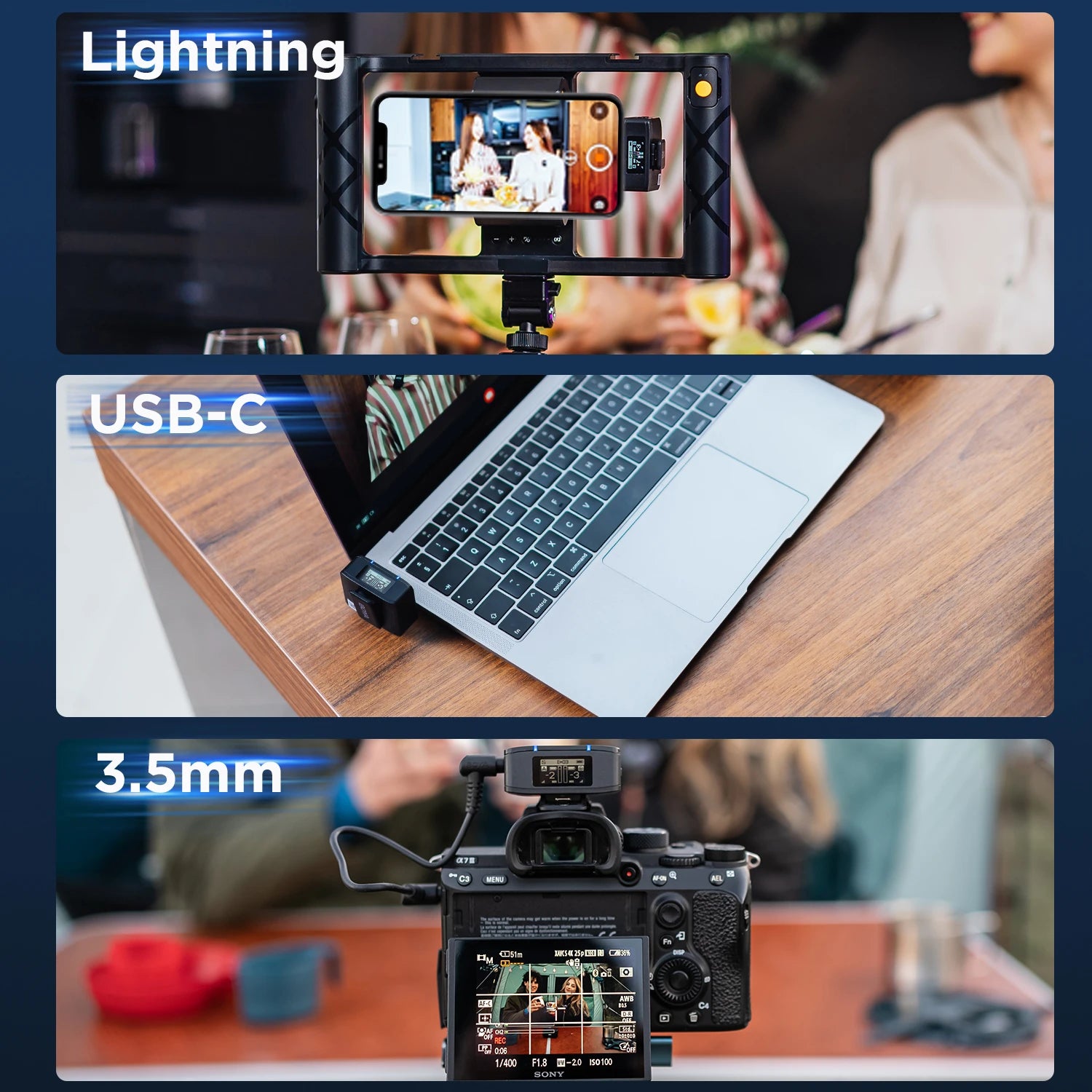 MIC-120 Wireless Lavalier Microphone with On-Board Recording for iPhone Android USB-C Devices Streaming Youtube Gaming