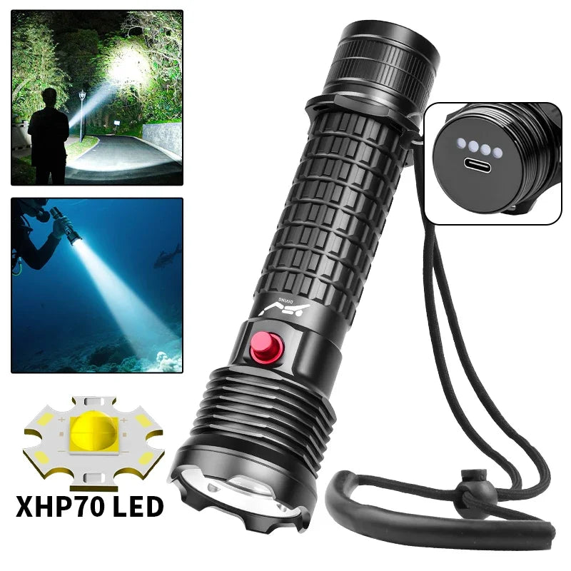 Rechargeable Diving Flashlight IPX8 Waterproof Underwater LED Torch Strong Light Dive Lamp