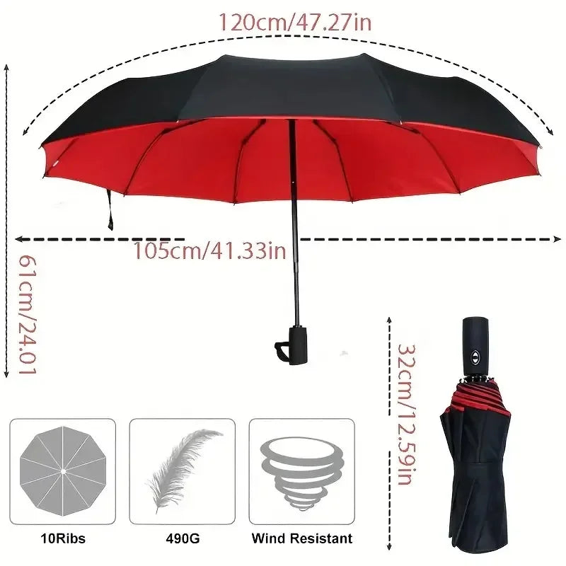Automatic Folding Umbrella 10 Bone Windproof Sun Rain Protection Business Travel Umbrella