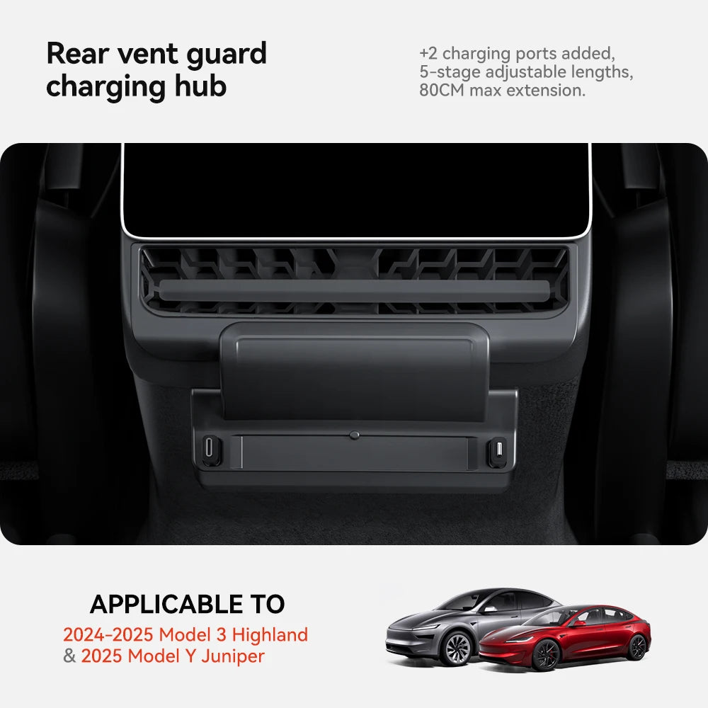 Rear Air Vent USB Hub Fast Charger Docking Station for Tesla Model 3 Highland and Model Y Juniper