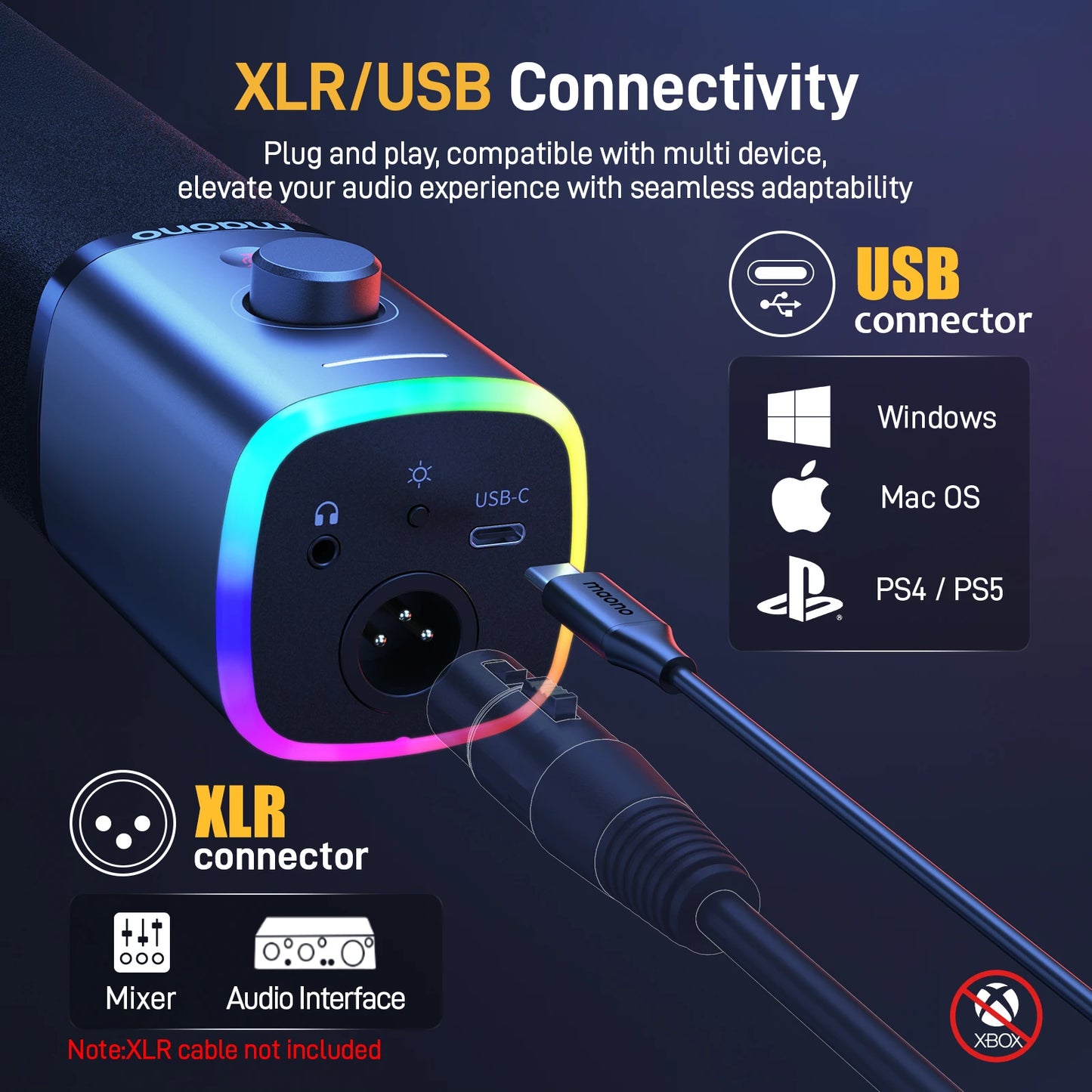 PD100X Dynamic Microphone Software Noise Reduction Included RGB gaming mic Enhances gaming experience Ideal for recording