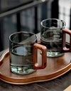 400ml Heat-resistant Glass Cups with Walnut Handle Household Flower Tea Mug Tea Making Cup Milk Water Cup