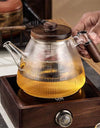 Stripe High Borosilicate Glass Teapot  With Walnut Handle Cooking and Steaming Dual Purpose Glass Tea Pot Tea Kettle Teaware