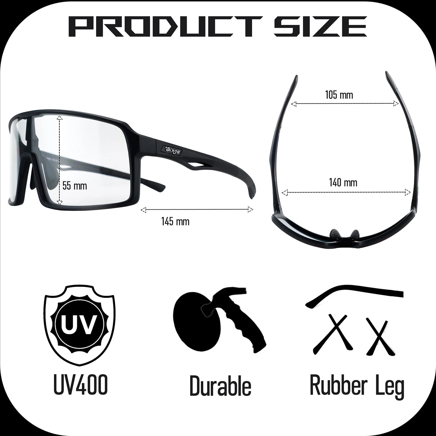 Photochromic Cycling Sunglasses UV400 Sports Bike Eyewear