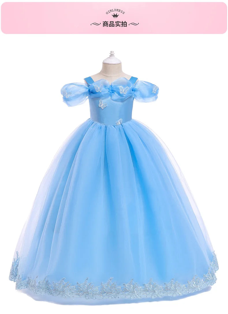 12 10 Yrs Girls Party Dresses Blue Butterfly Gala Prom Gown for Children Kids Formal Events Costume Birthday Princess Clothes
