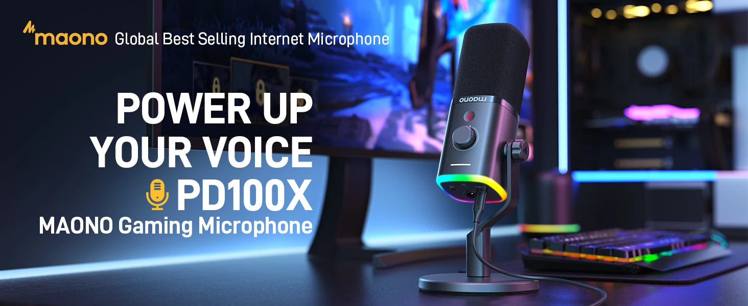 PD100X Dynamic Microphone Software Noise Reduction Included RGB gaming mic Enhances gaming experience Ideal for recording