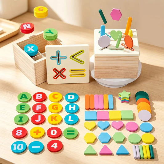 Wooden Alphabet Number and Maths Sorting Box Puzzle
