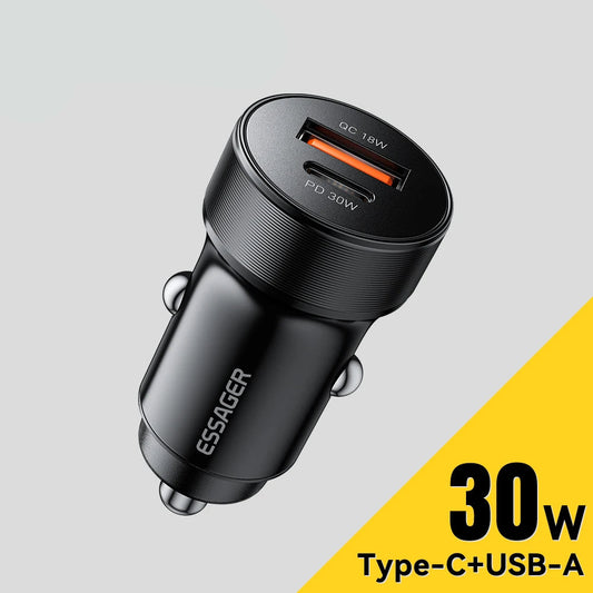 30W Mini USB C Car Charger PD 3.0 QC 3.0 Fast Charging Dual Port Compact Adapter