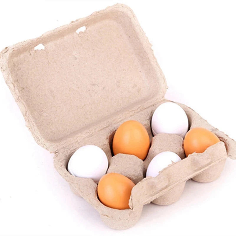 6pcs Simulation Wooden Eggs Toys Set Kids Pretend Play Wood Food Eggs Yolk Kitchen Food Children Kid Education Montessori Toys