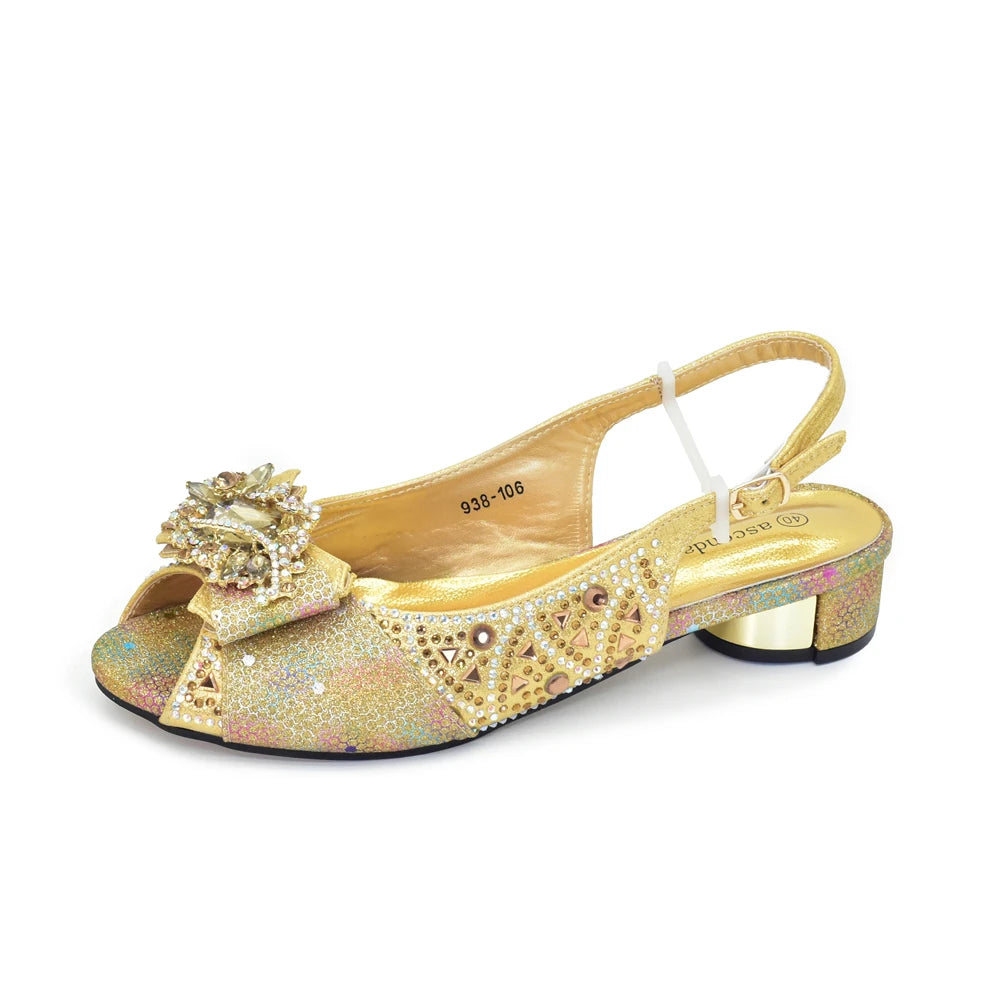 Rhinestone Shoes and Shoulder Bags Low-Heeled Shoes and The Same Style Envelope Bag Nigeria Shoes and Bag Set Italian