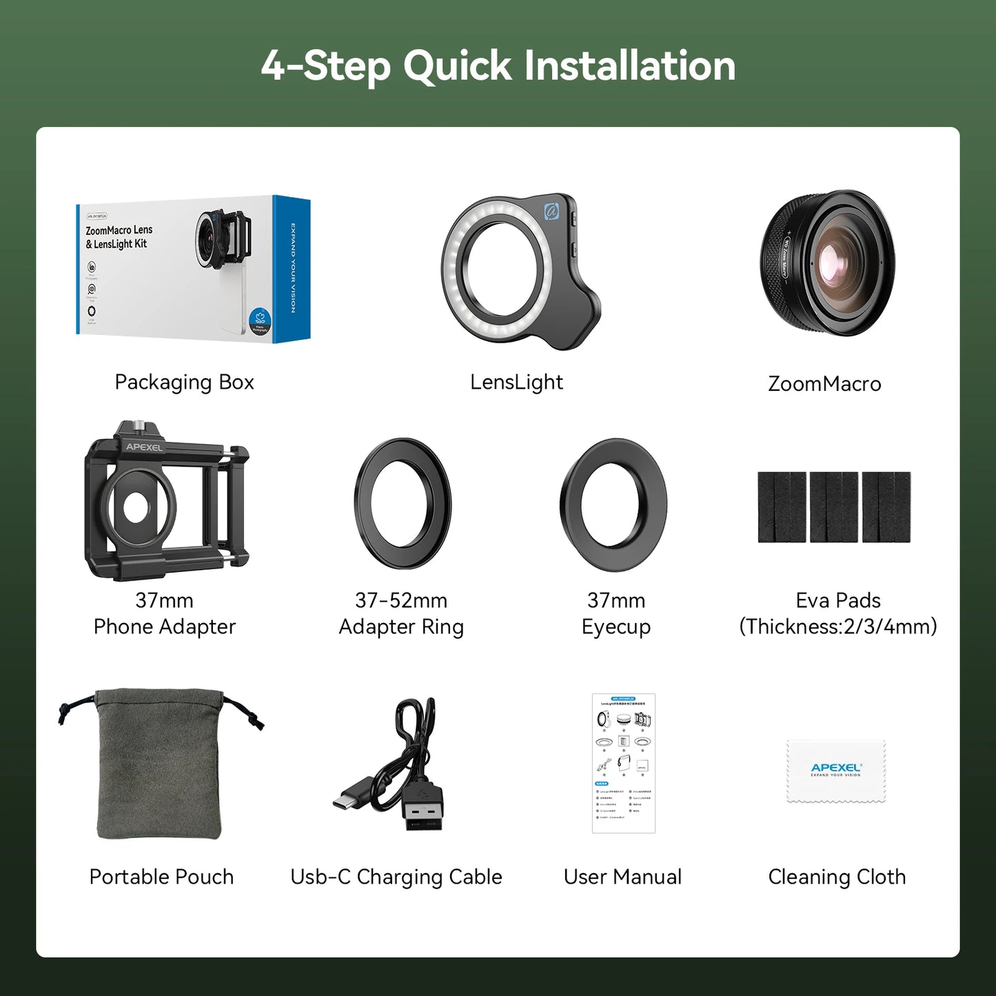 10X to 20X Zoom Macro Smartphone Lens with Fill Light
